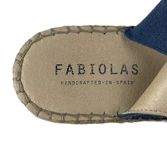 FABIOLAS PEEP TOE BLUE LEATHER SLINGBACK JUTE WRAPPED WEDGE ESPADRILLE SANDAL - Picture 11 of 12